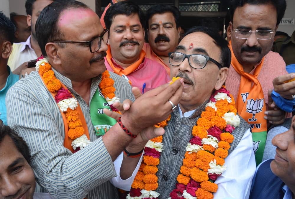 BJP celebrates win of north east states in lucknow.