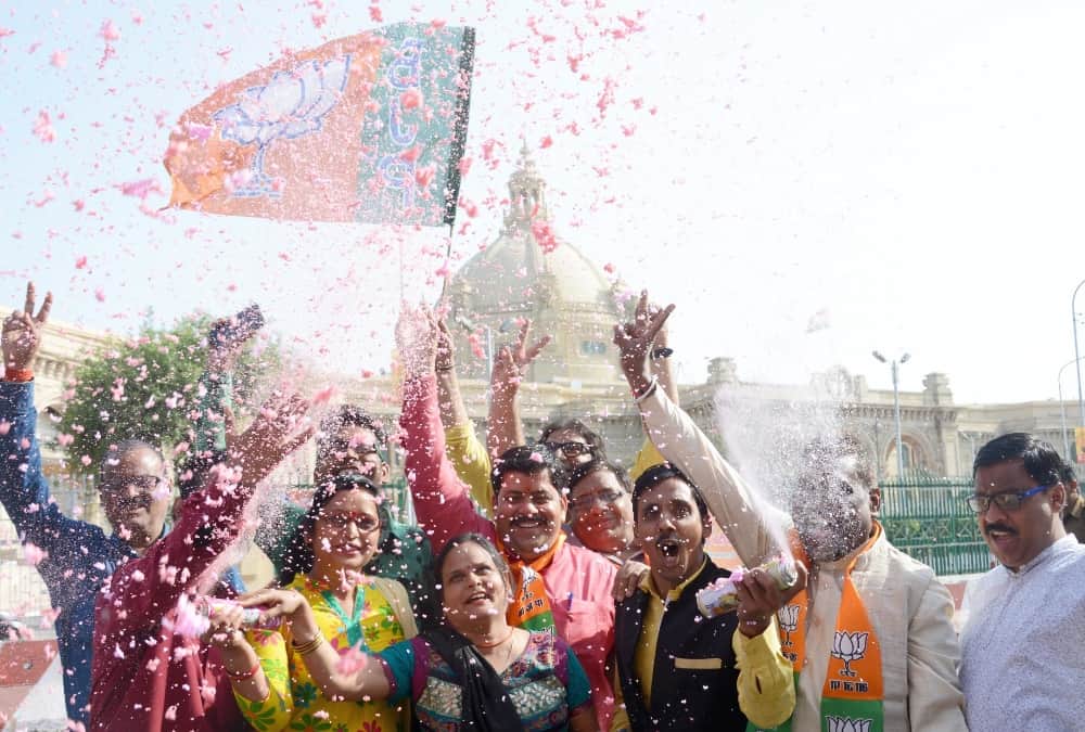 BJP celebrates win of north east states in lucknow.