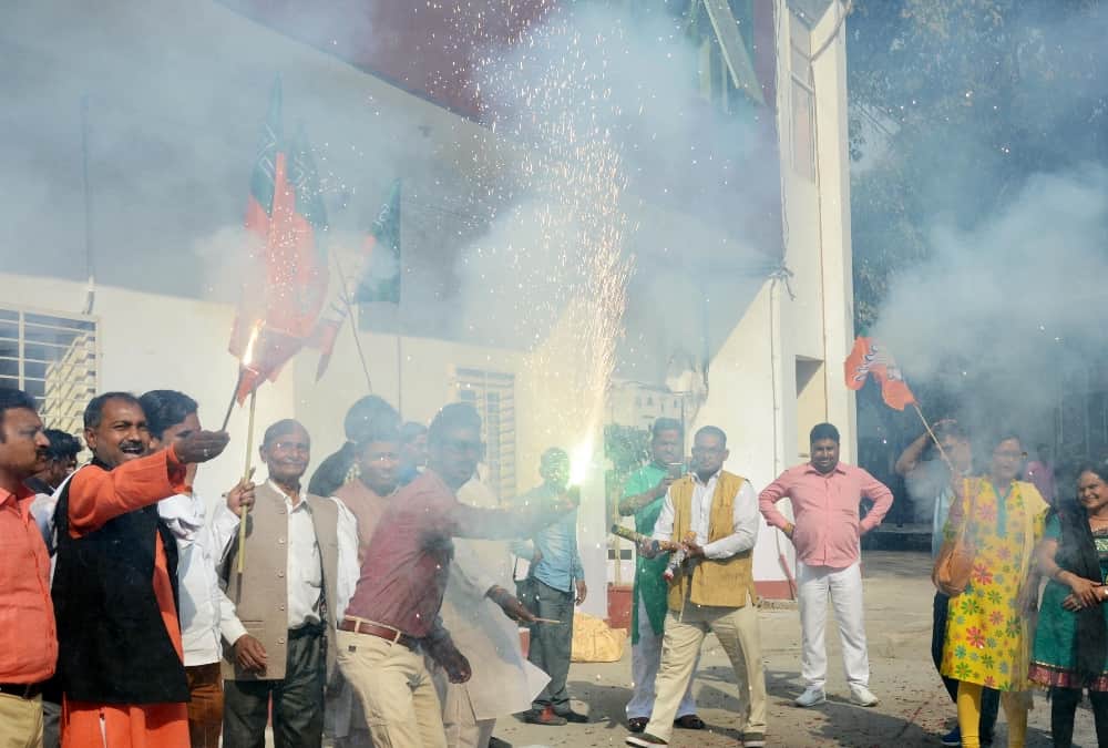 BJP celebrates win of north east states in lucknow.