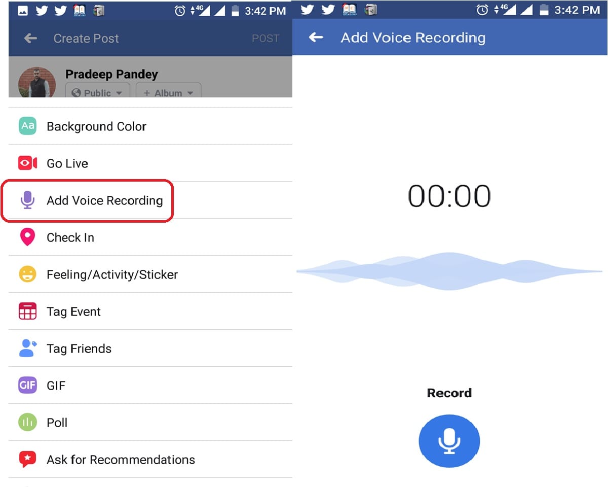 Facebook is testing Voice clips feature in Status Update for Indian users