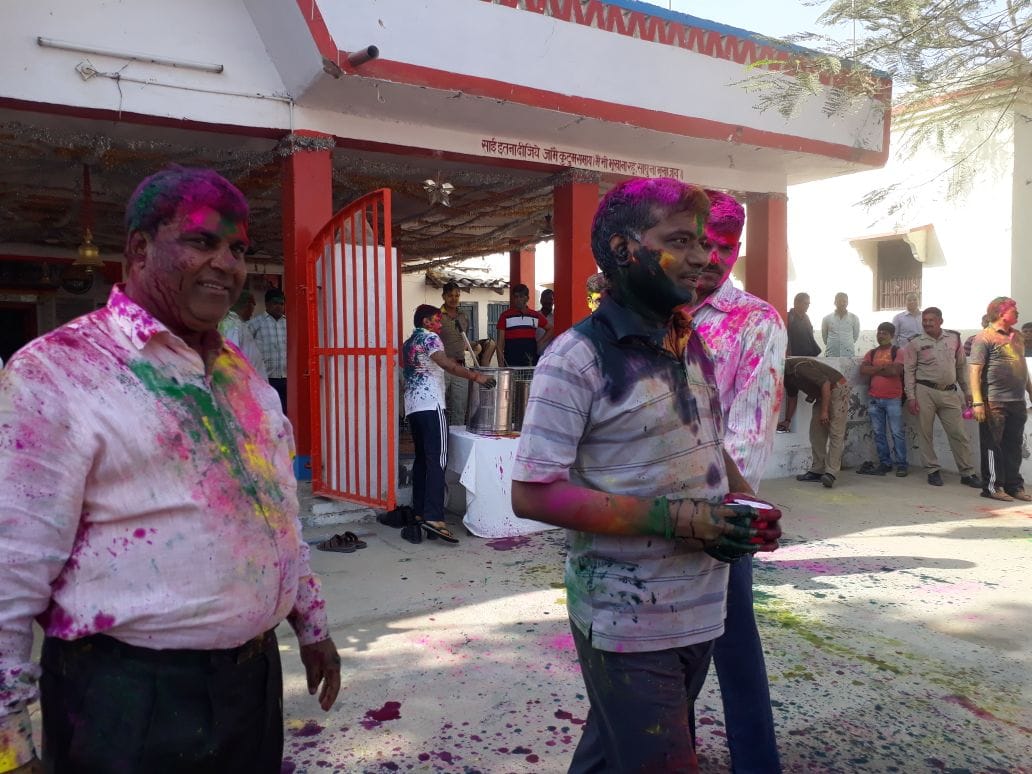Holi festival celebration in varanasi police line