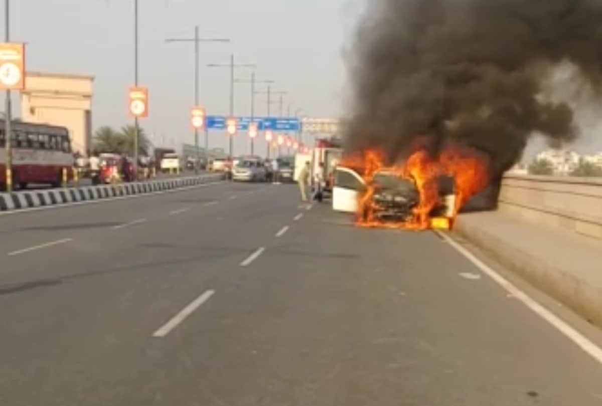 car caught fire due to a short circuit in ac 