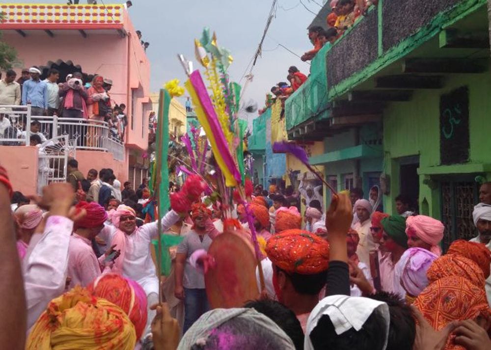hooranga holi organized in kosi kalan of mathura