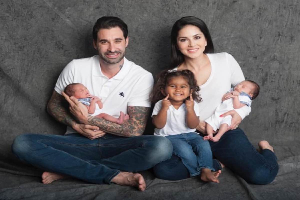 Sunny leone and husband daniel weber shared pictures of twin baby by surrogacy