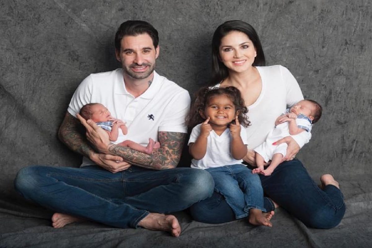 Sunny leone and husband daniel weber shared pictures of twin baby by surrogacy