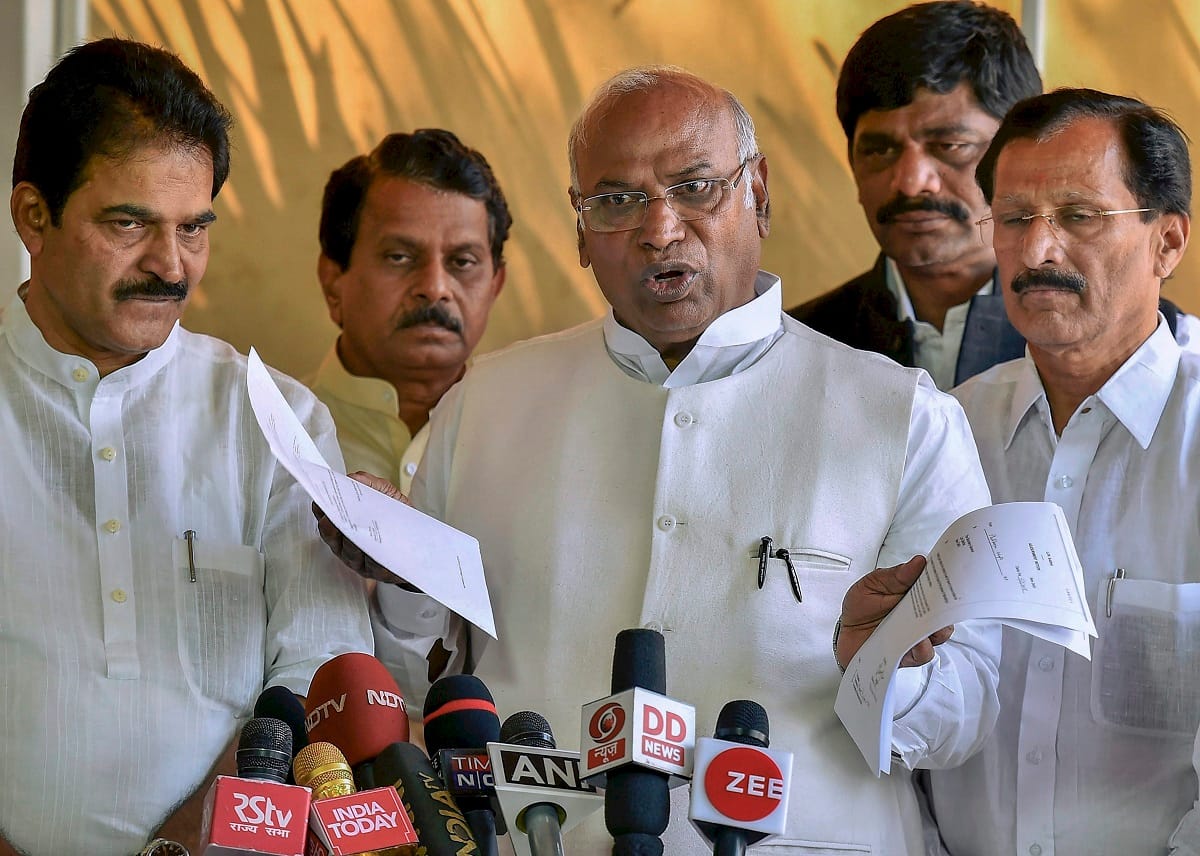 Rahul Gandhi with party members during a protest over the PNB fraud at Parliament