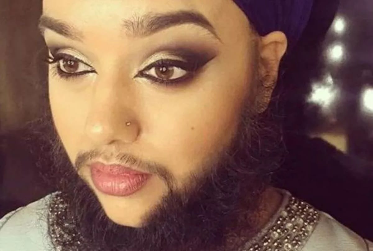 The Girl lives with beard and mustache
