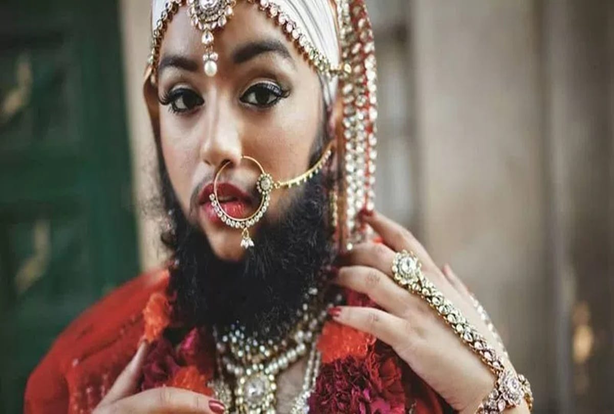 The Girl lives with beard and mustache