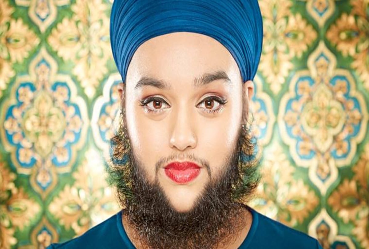 The Girl lives with beard and mustache