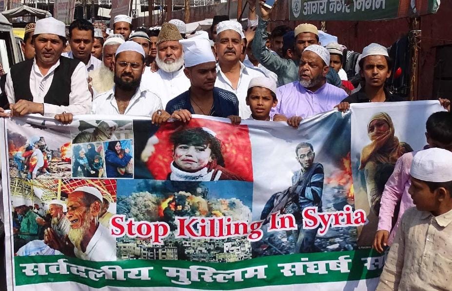 agra muslims protest against war in syria