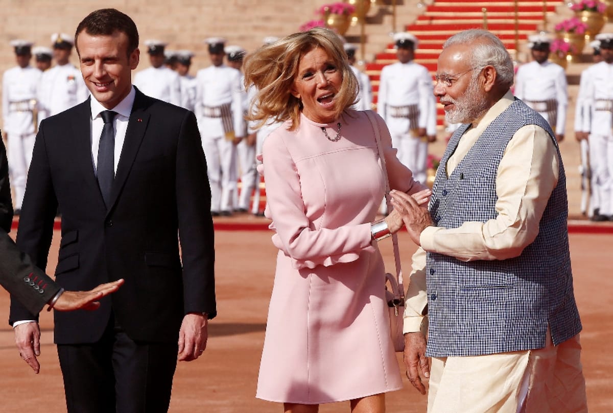 French President Emmanuel Macrons wife Brigitte shares laughing moments with pm Modi at delhi