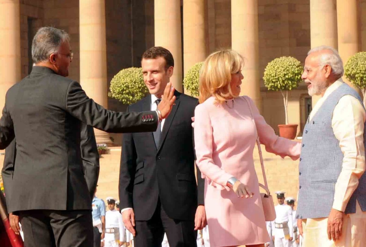 French President Emmanuel Macrons wife Brigitte shares laughing moments with pm Modi at delhi