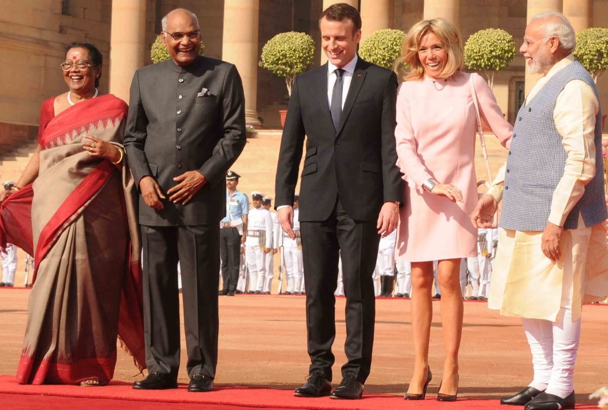 French President Emmanuel Macrons wife Brigitte shares laughing moments with pm Modi at delhi