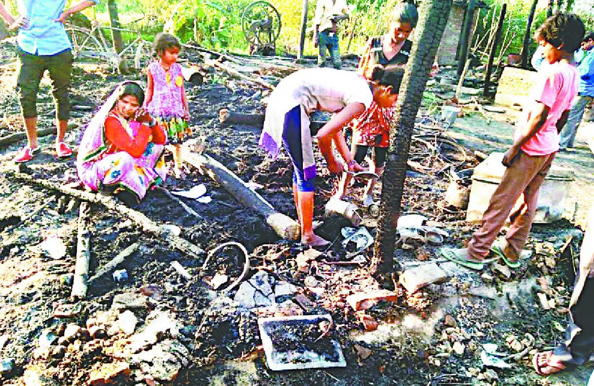 Six Huts caught Fire