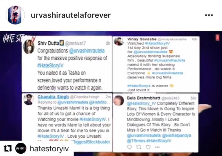 urvashi rautela say thanks to fans for praising hate story 4