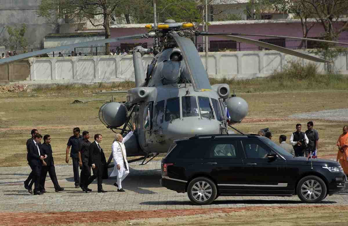 French president reached varanasi to falcon plane