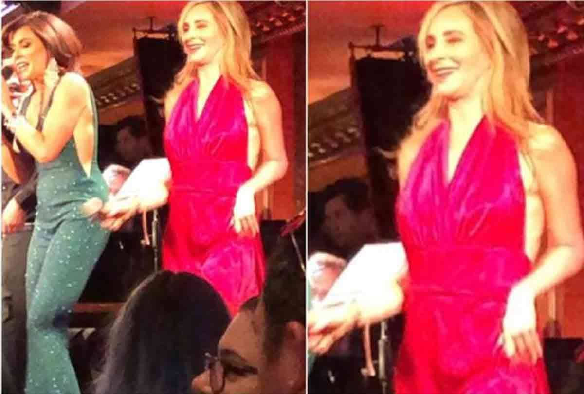 sonja morgan tv actress suffers oops moments and wardrobe malfunction while dancing   on stage