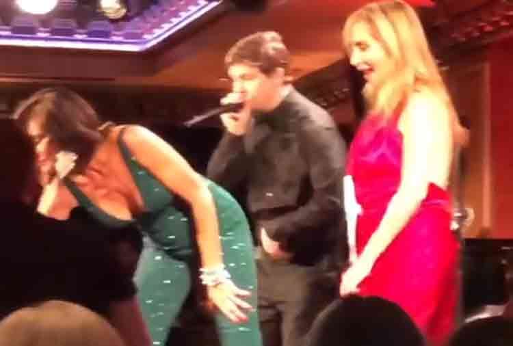 sonja morgan tv actress suffers oops moments and wardrobe malfunction while dancing   on stage