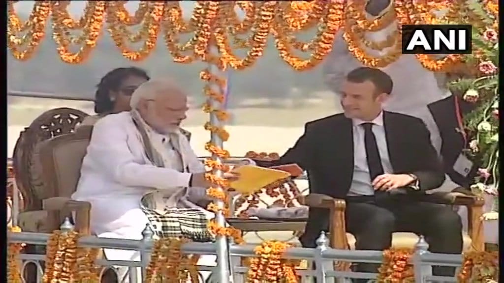 French president reached varanasi to falcon plane