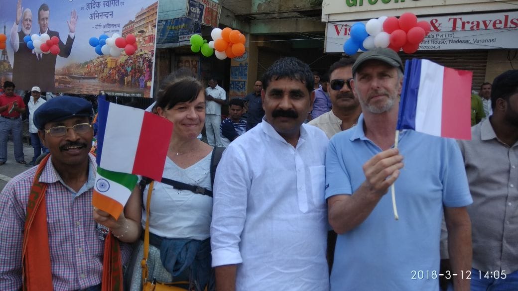 PM modi and french macron in varanasi people gather for welcome