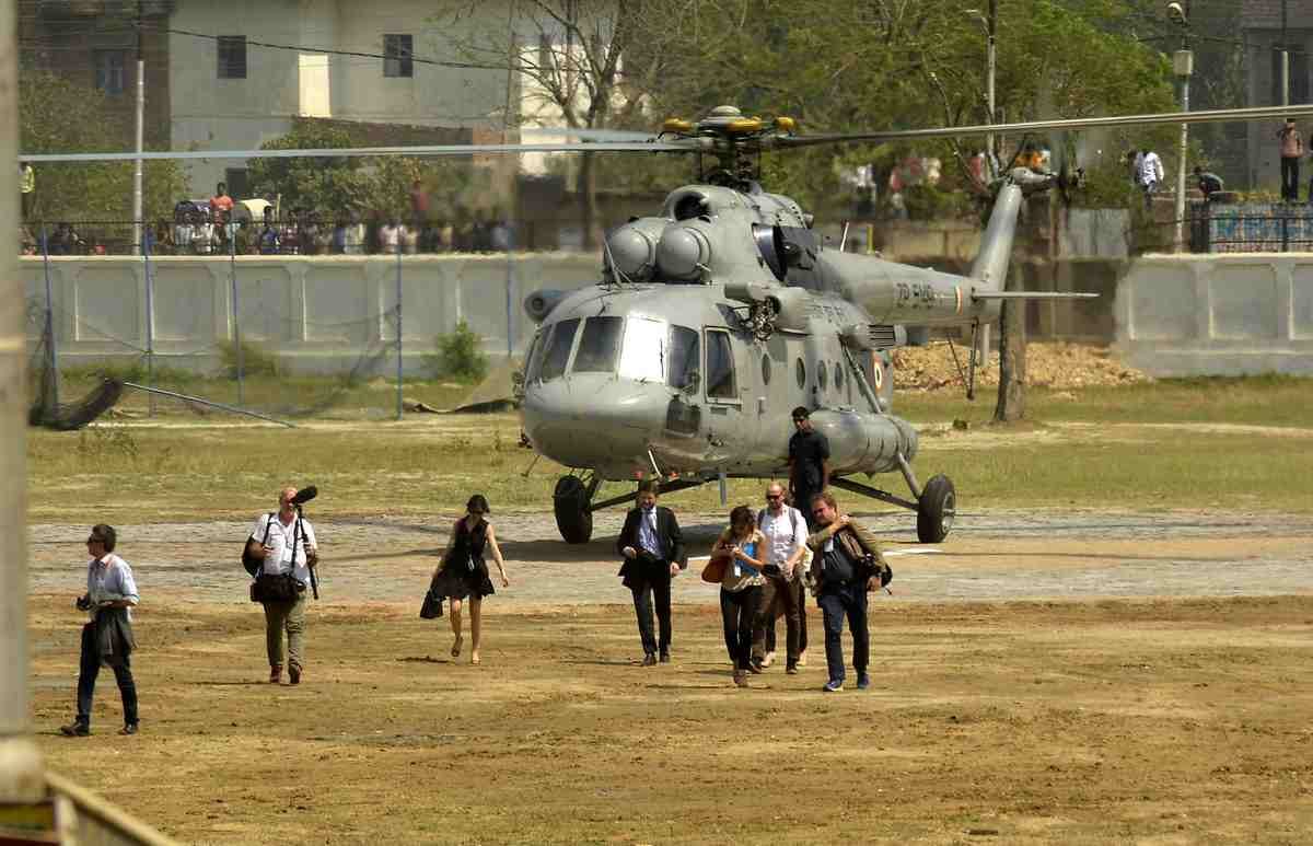 French president reached varanasi to falcon plane