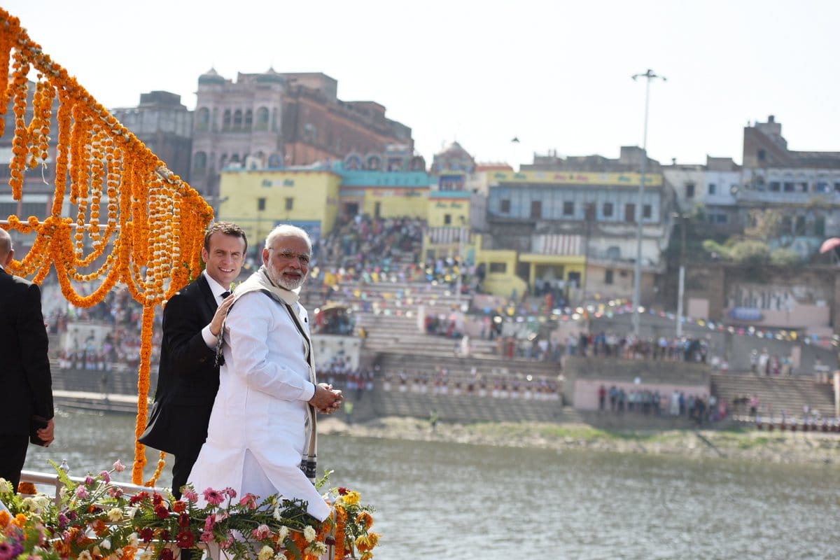PM narendra modi reached varanasi and welcome to french president