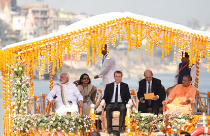 PM narendra modi reached varanasi and welcome to french president