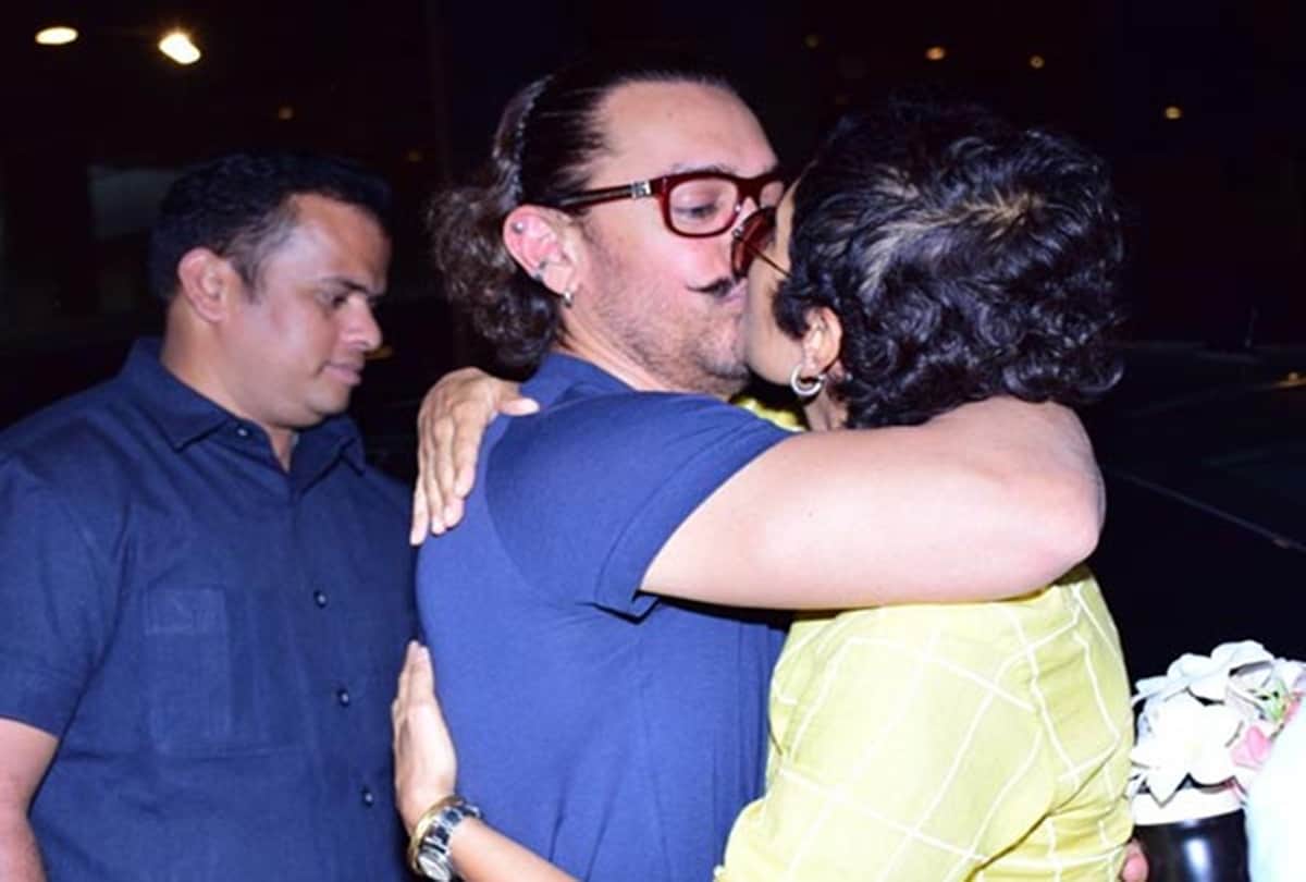 when aamir khan reached mumbai airport and kissed his wife kiran rao