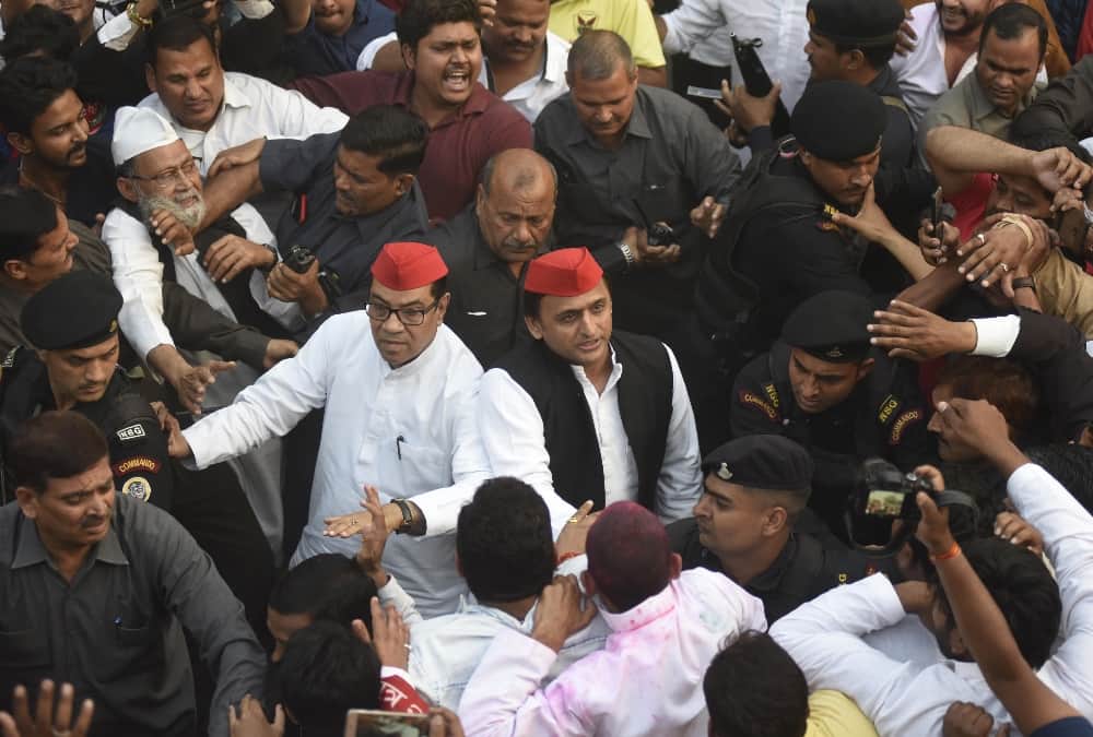 shivpal singh yadav congratulates akhilesh yadav on win in bypoll.