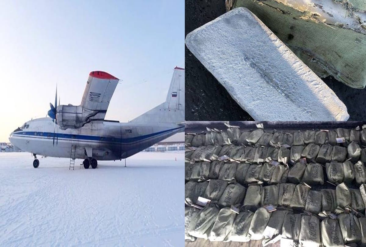 its shocking aeroplane loses gold silver bars on take off in russia