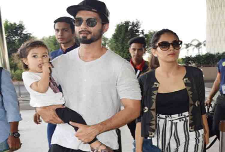 shahid kapoor with wife mira and daughter misha at airport for holiday