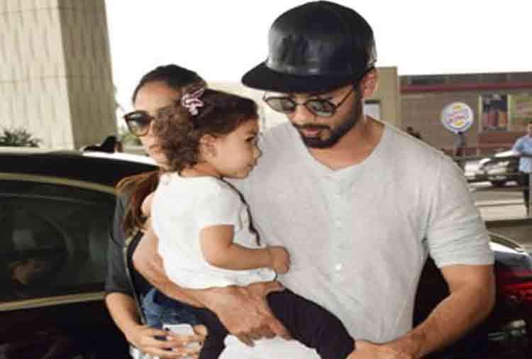 shahid kapoor with wife mira and daughter misha at airport for holiday