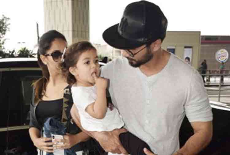 shahid kapoor with wife mira and daughter misha at airport for holiday