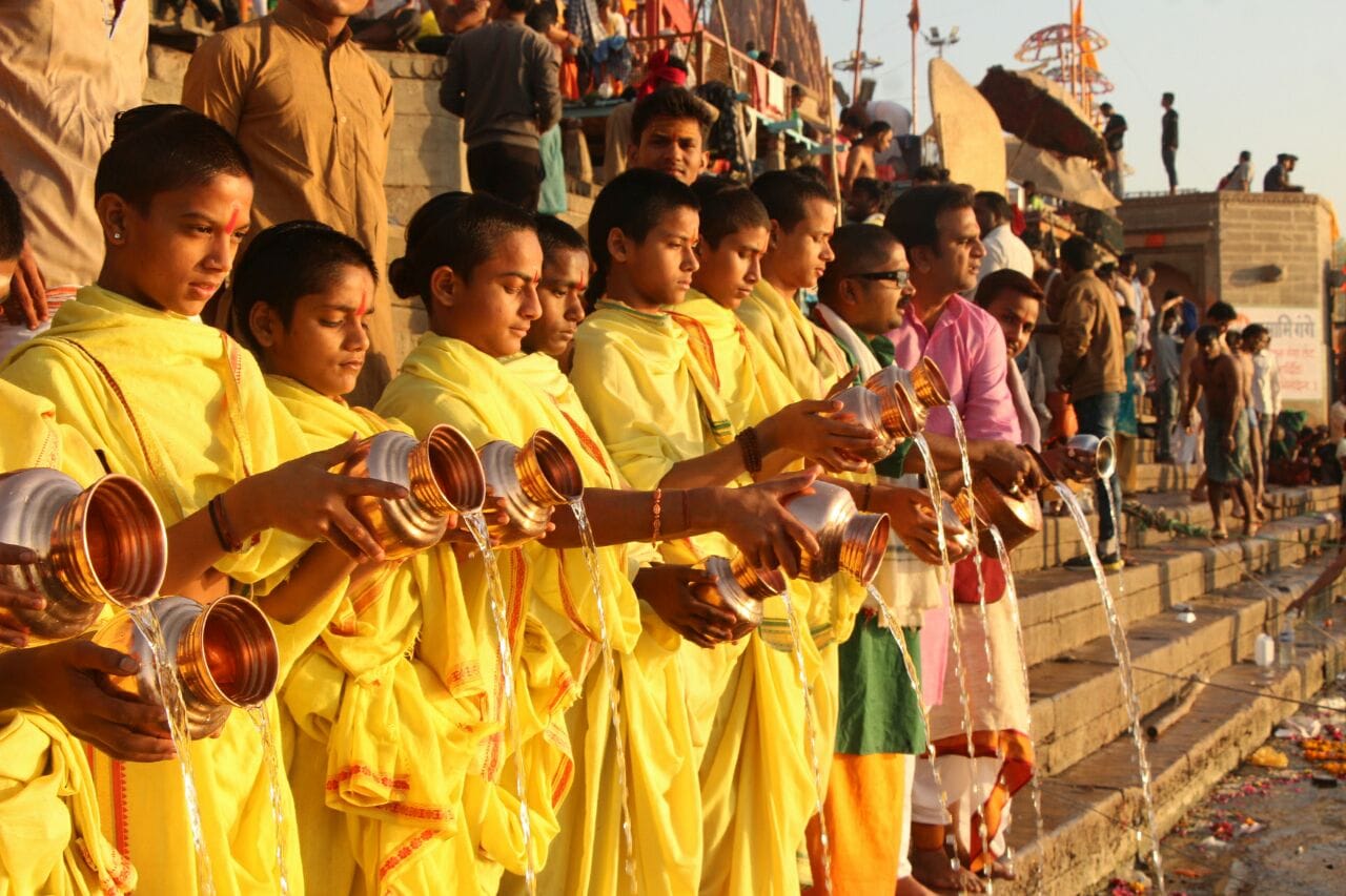 Hindu nav varsh welcome at gnaga ghat in kashi 
