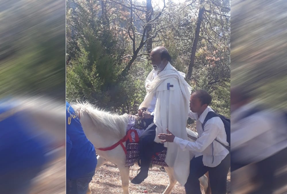 Film star rajinikanth ride on mule in uttarakhand