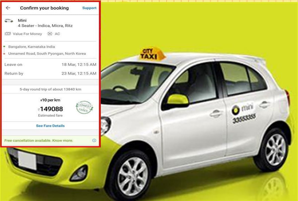 Ola taxi gets booked from Bengaluru to Korea