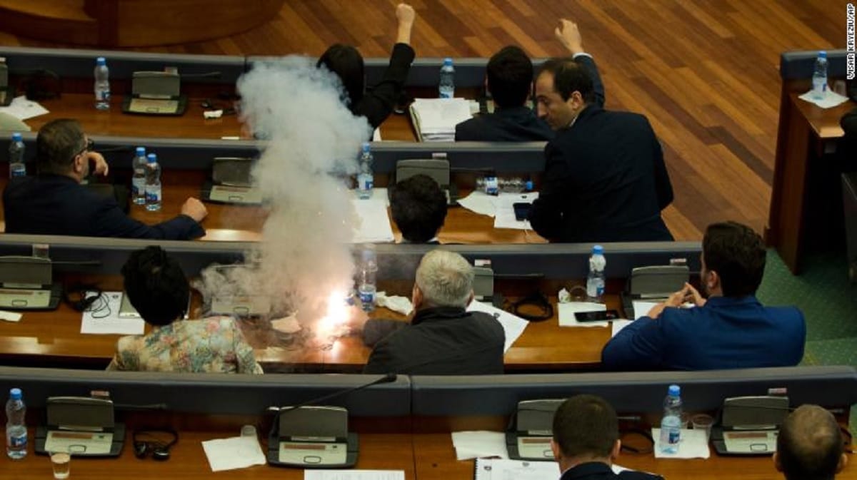 Opposition lawmakers set off tear gas in Kosovo Parliament