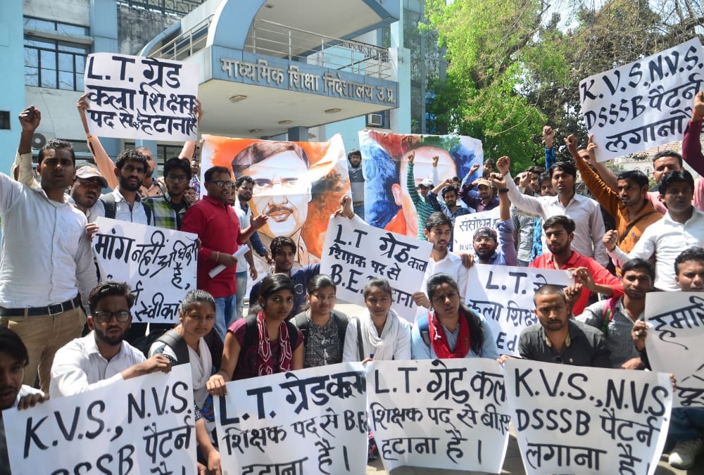 protest for recognising bfa and bvf in teachers recruitment.