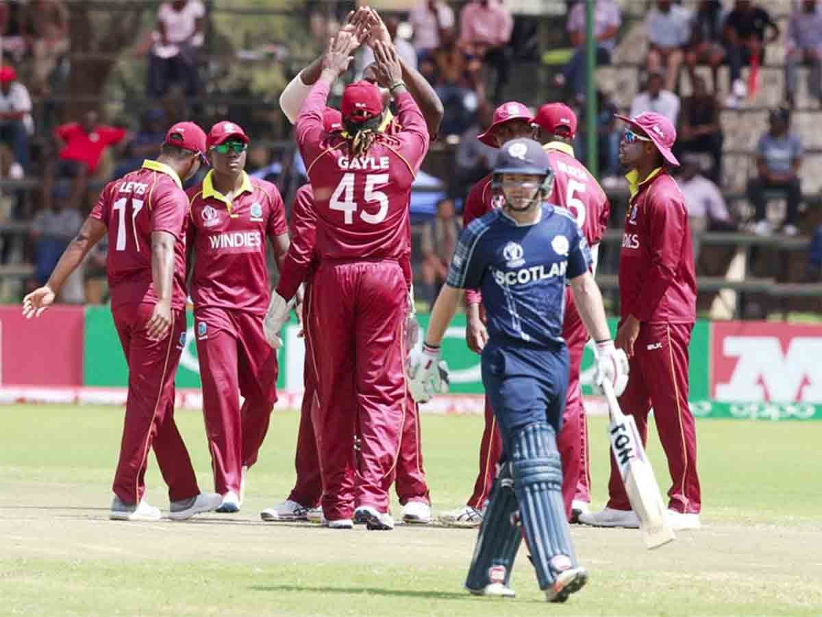west indies qualifies for world cup beating scotland by 5 runs in duckworth lewis system