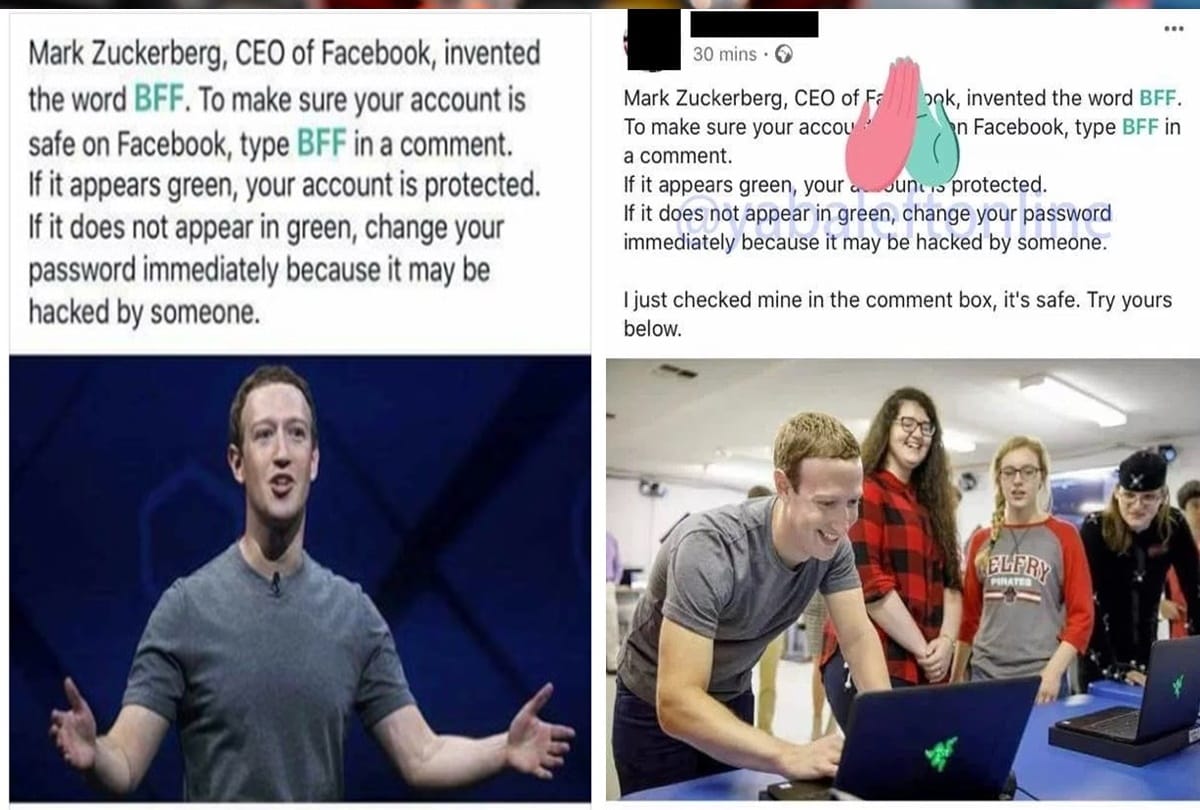 Fact check about typing bff on facebook