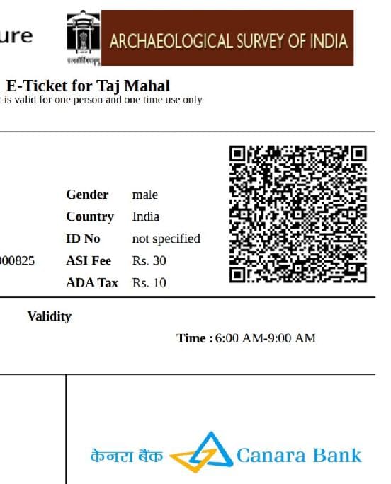 taj mahal ticket duration will for three hour 