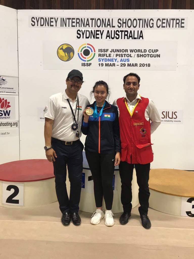 jaspal rana daughter devanshi rana wins gold in shooting world cup 