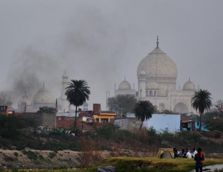 due to pollution, the stone of the taj mahal is going black