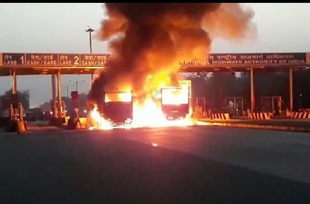 two trucks burnt