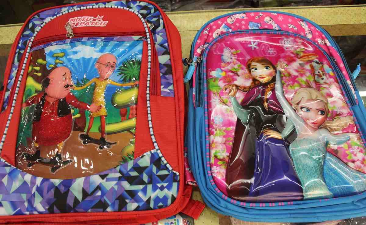 Cartoon character bag and bottle and tiffin available in market