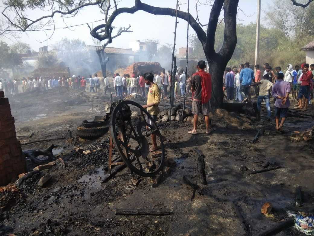 Residential huts ashes of eight families from fire