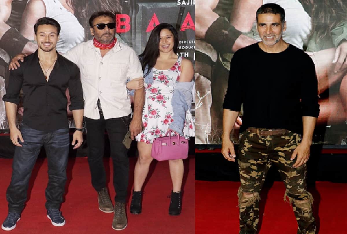 Tiger Shroff Jackie Shroff along with Akshay Kumar spotted Baaghi 2 screening in Mumbai 