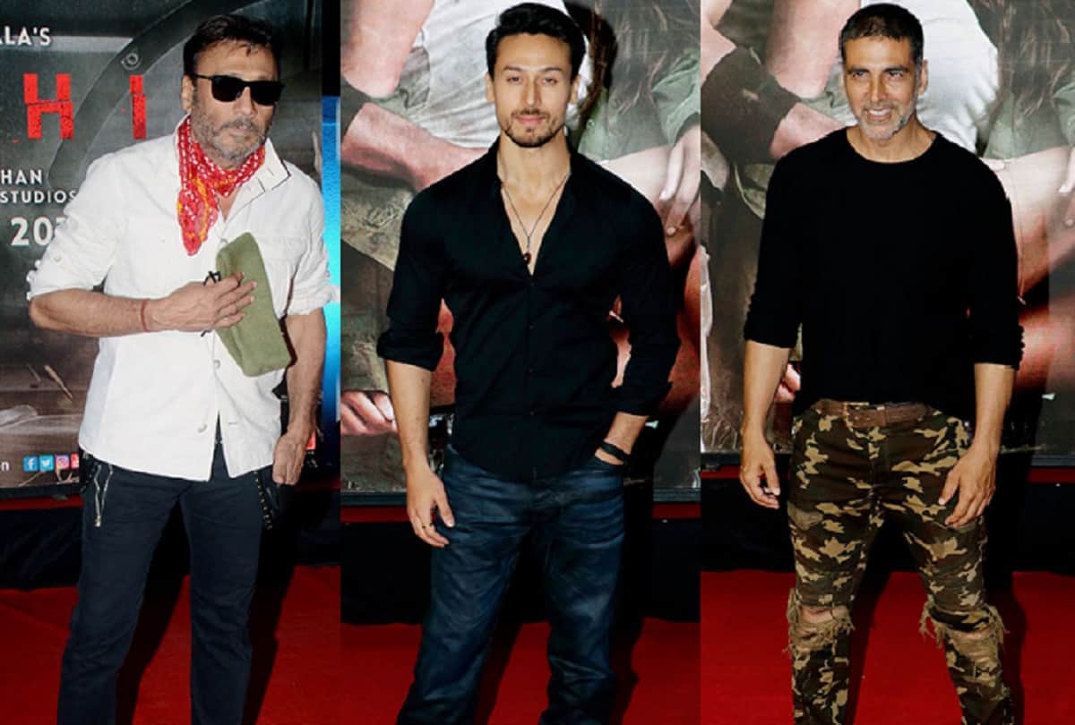Tiger Shroff Jackie Shroff along with Akshay Kumar spotted Baaghi 2 screening in Mumbai 