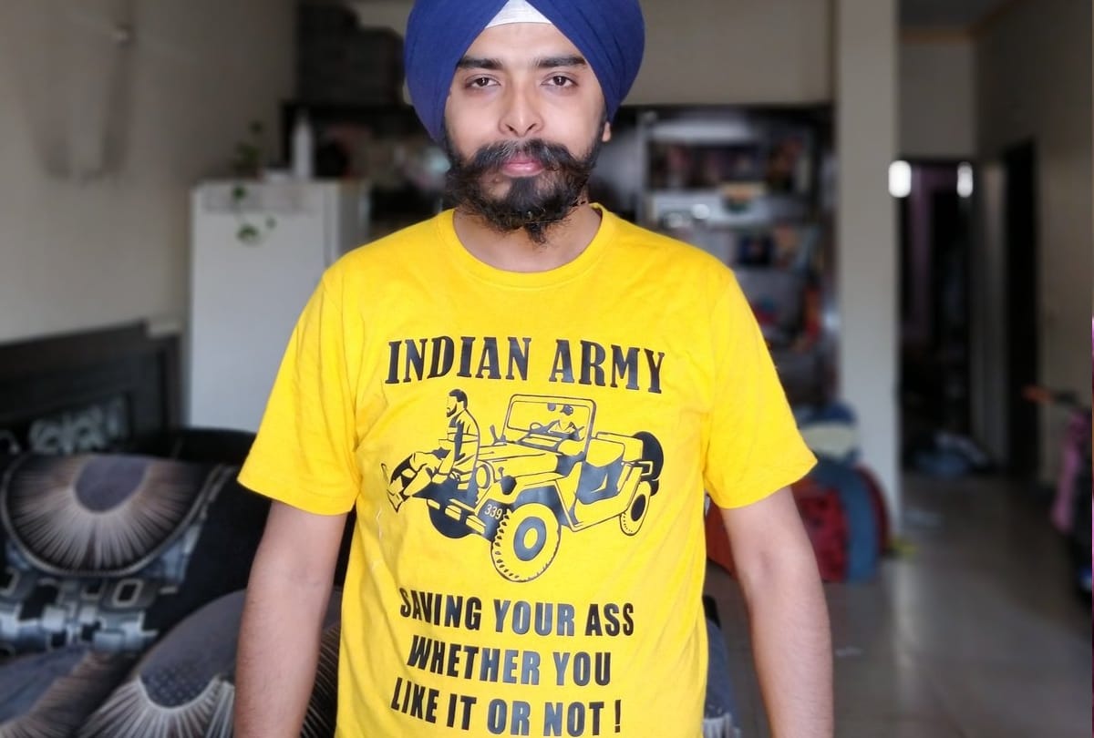 t shirt with image showing man tied to vehicle launched by bjp leader tajinder bagga