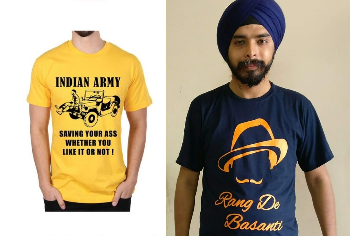 t shirt with image showing man tied to vehicle launched by bjp leader tajinder bagga